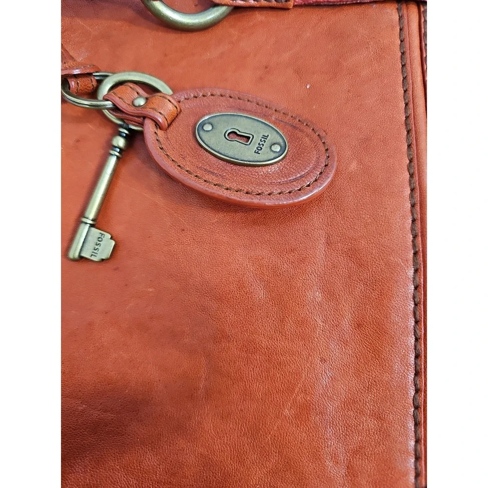 Fossil Long Live Vintage Hobo Burnt Orange Leather Brass Studded